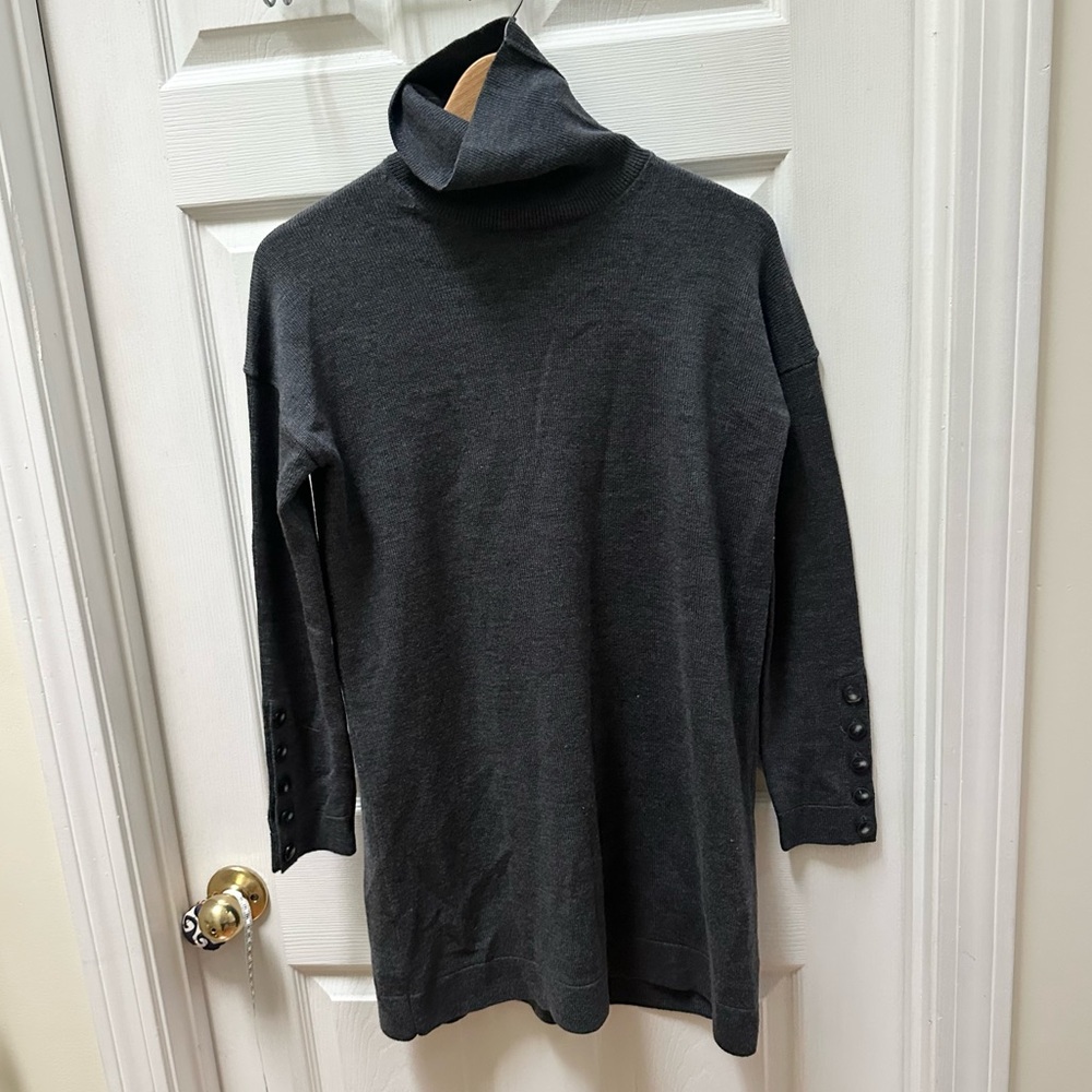 Sezane Adrienne Sweater dress Dark Gray Turtleneck Buttoned Sleeves XS wool